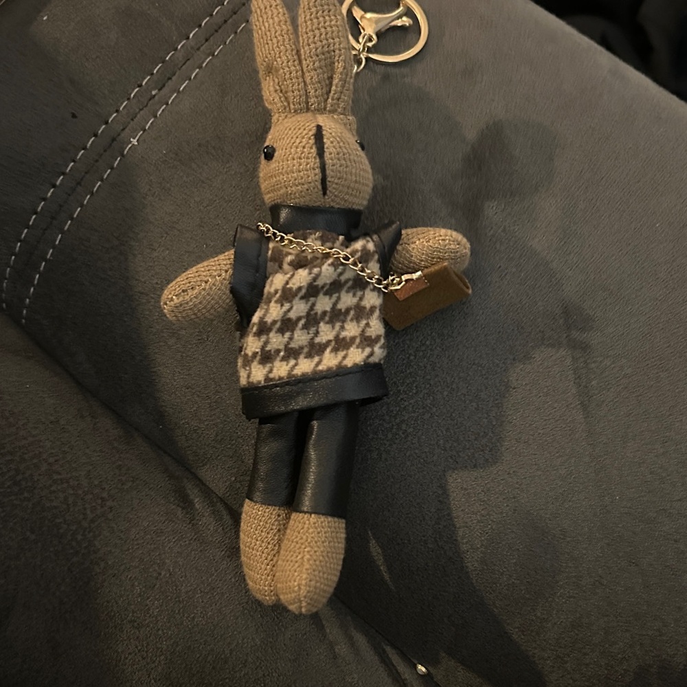 Brown Houndstooth Keychain Bag Charm